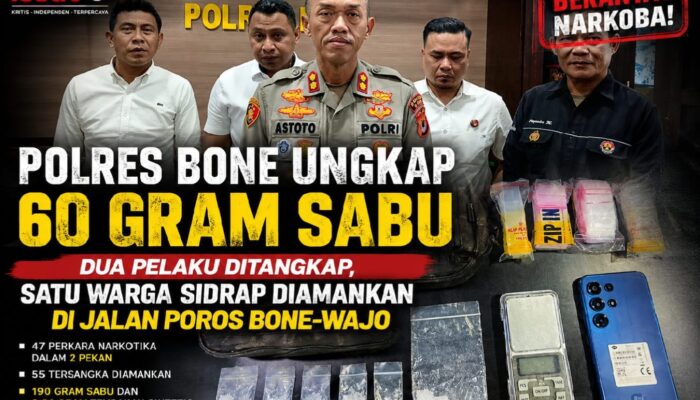 Polres Bone Ungkap 60 Gram Sabu, 2 Pelaku Ditangkap, Warga Sidrap Diciduk di Jalan Poros Bone-Wajo
