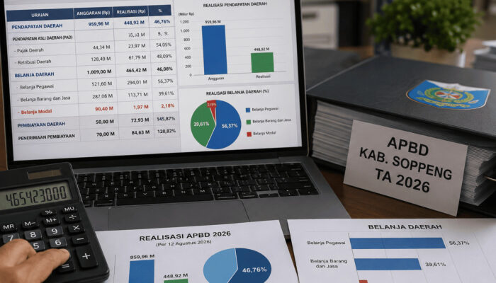 Hingga Agustus, Sarapan Belanja Modal APBD Soppeng baru 2,18 Persen